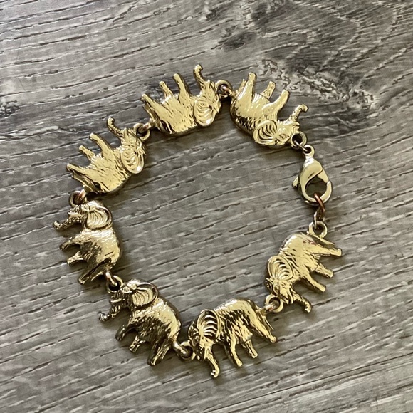 GOLD ELEPHANT LINK WHIMSICAL BRACELET ANTHROPOLOGIE S - Picture 2 of 4